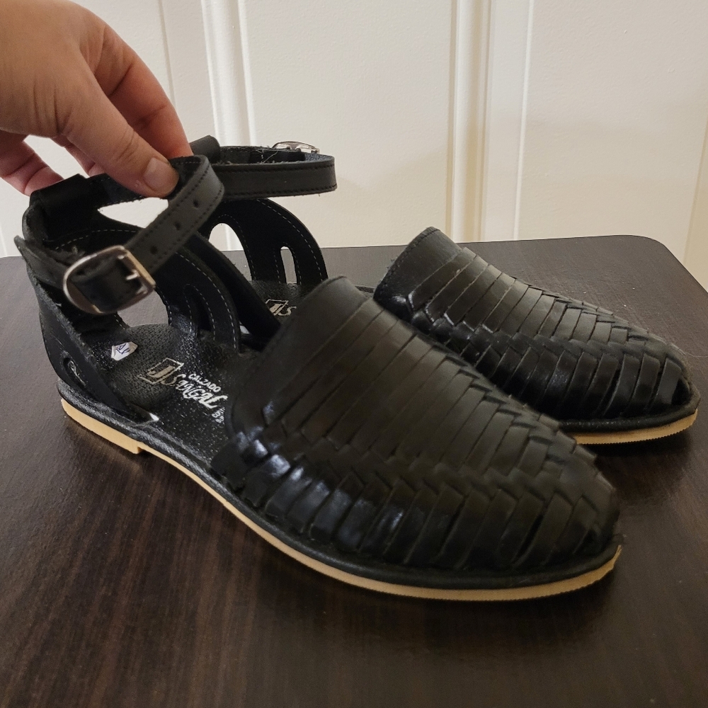 Black Leather Huarache Sandals